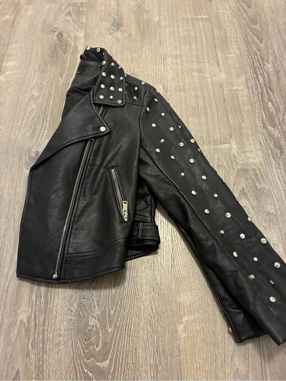 ZARA Studded Faux leather biker black jacket with skull decal women’s Medium - Picture 10 of 16